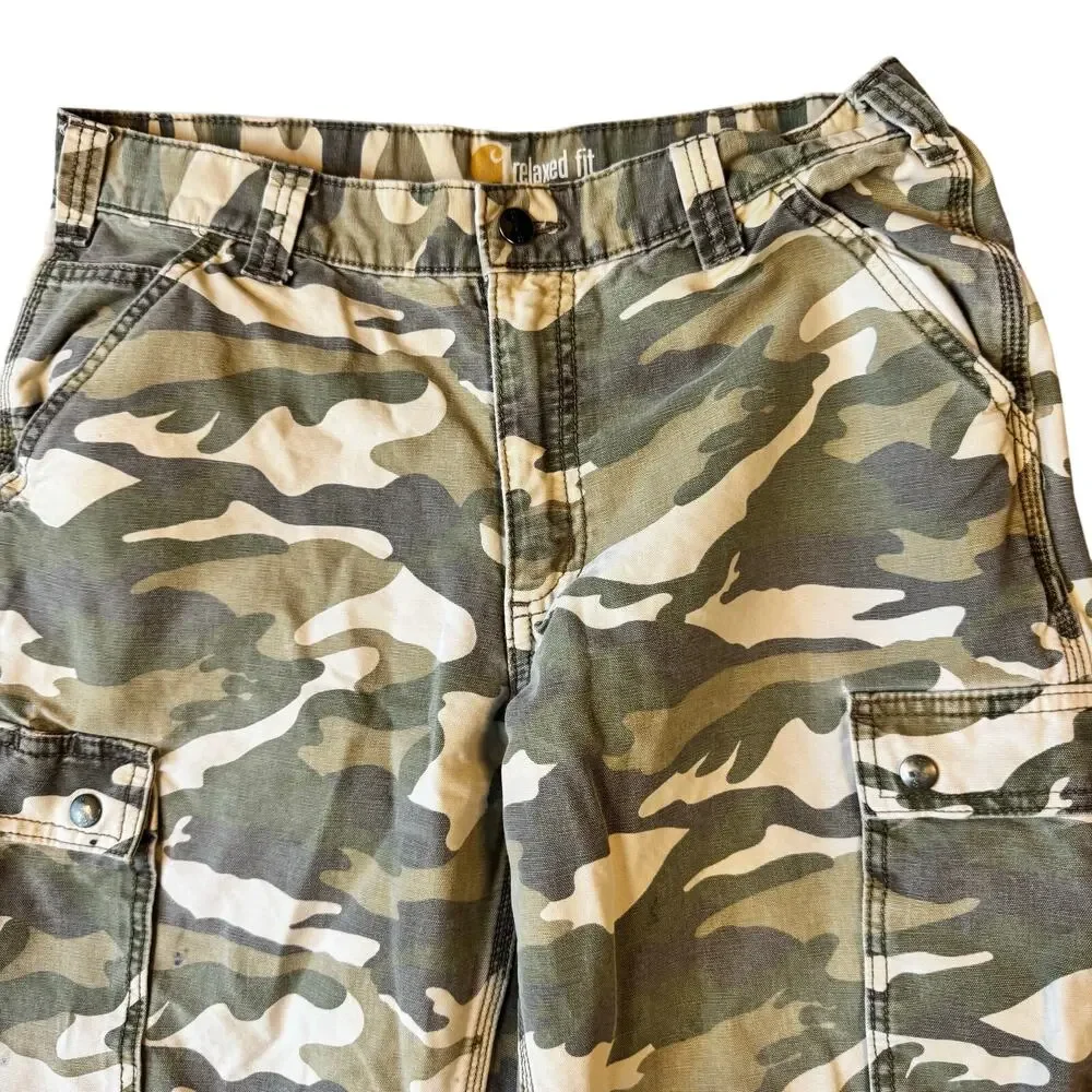 Carhartt Distressed Camo Cargo Pants Men’s Relaxed Fit Gorpcore Workwear - 34x30